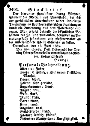Wanted poster for Georg Bchner