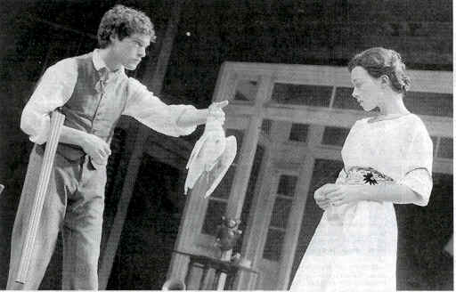 Subtle offering: John Light as Konstantin and Justine Waddell as Nina in Adrian Noble's production of the Seagull.  Photo: Alastair Muir